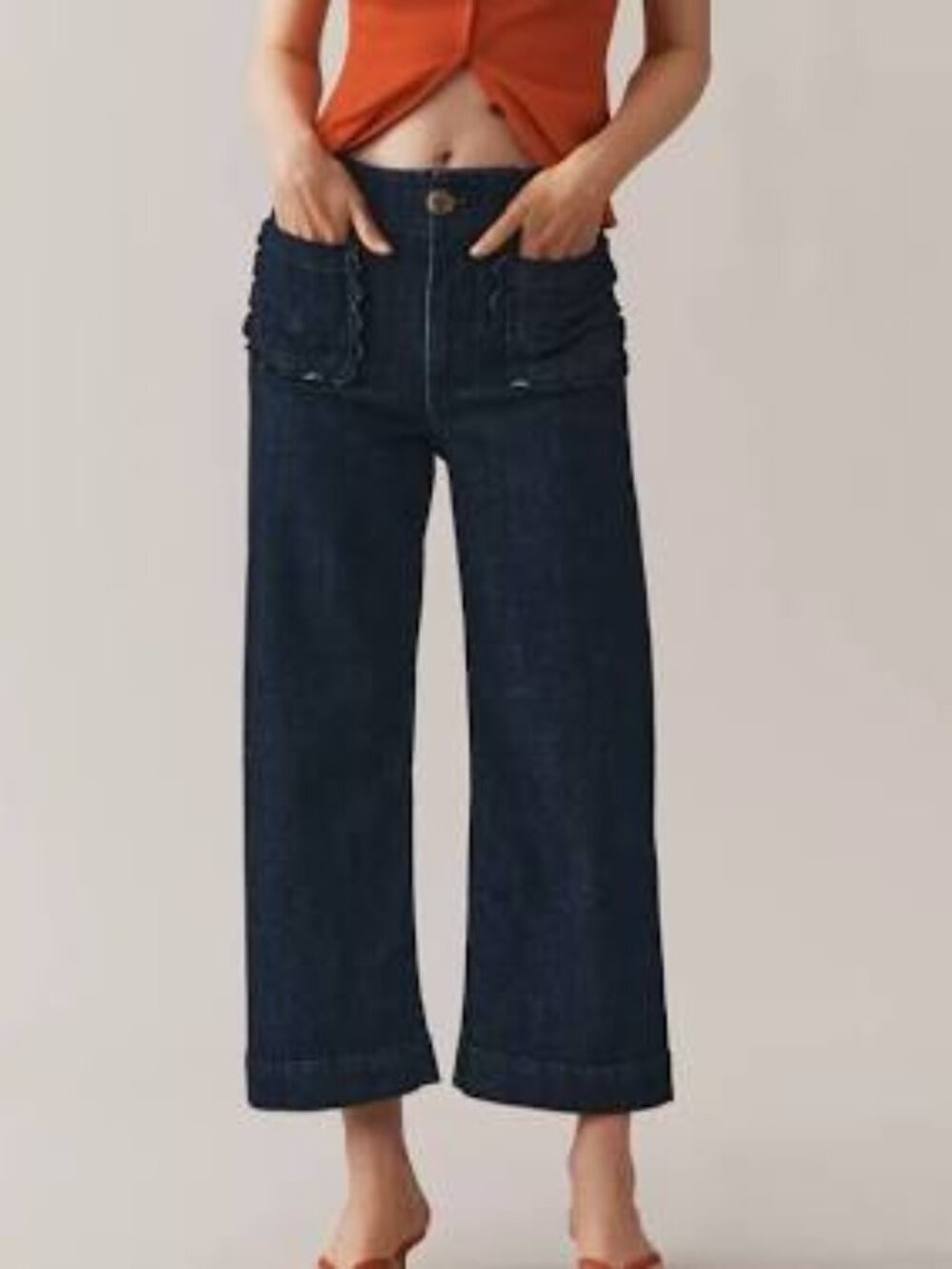 Anthropologie Maeve The Colette Denim Scallop-Pocket Crop Wide-Leg Jeans 24
